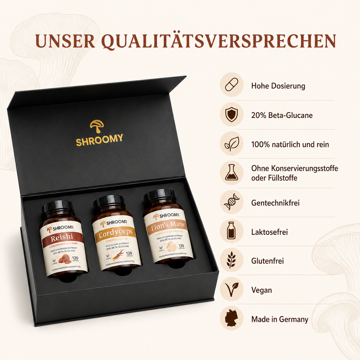 Die SHROOMY Vitalpilze Kollektion