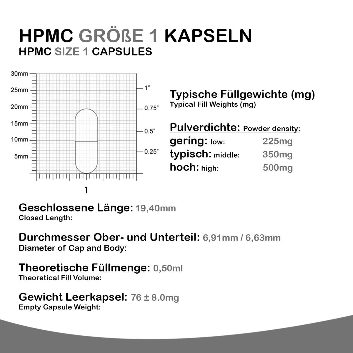 Größe 1 Leerkapseln (HPMC)