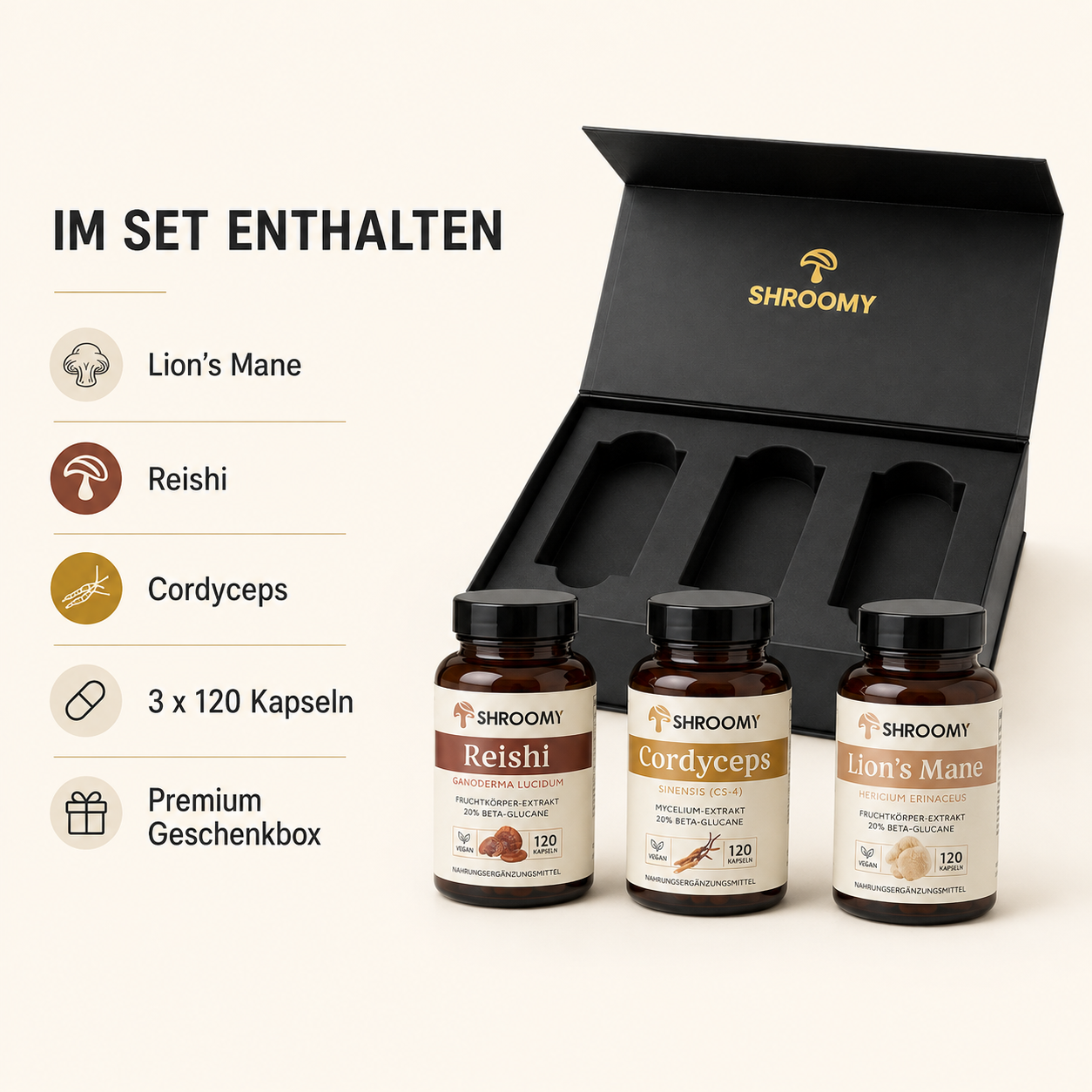 Die SHROOMY Vitalpilze Kollektion