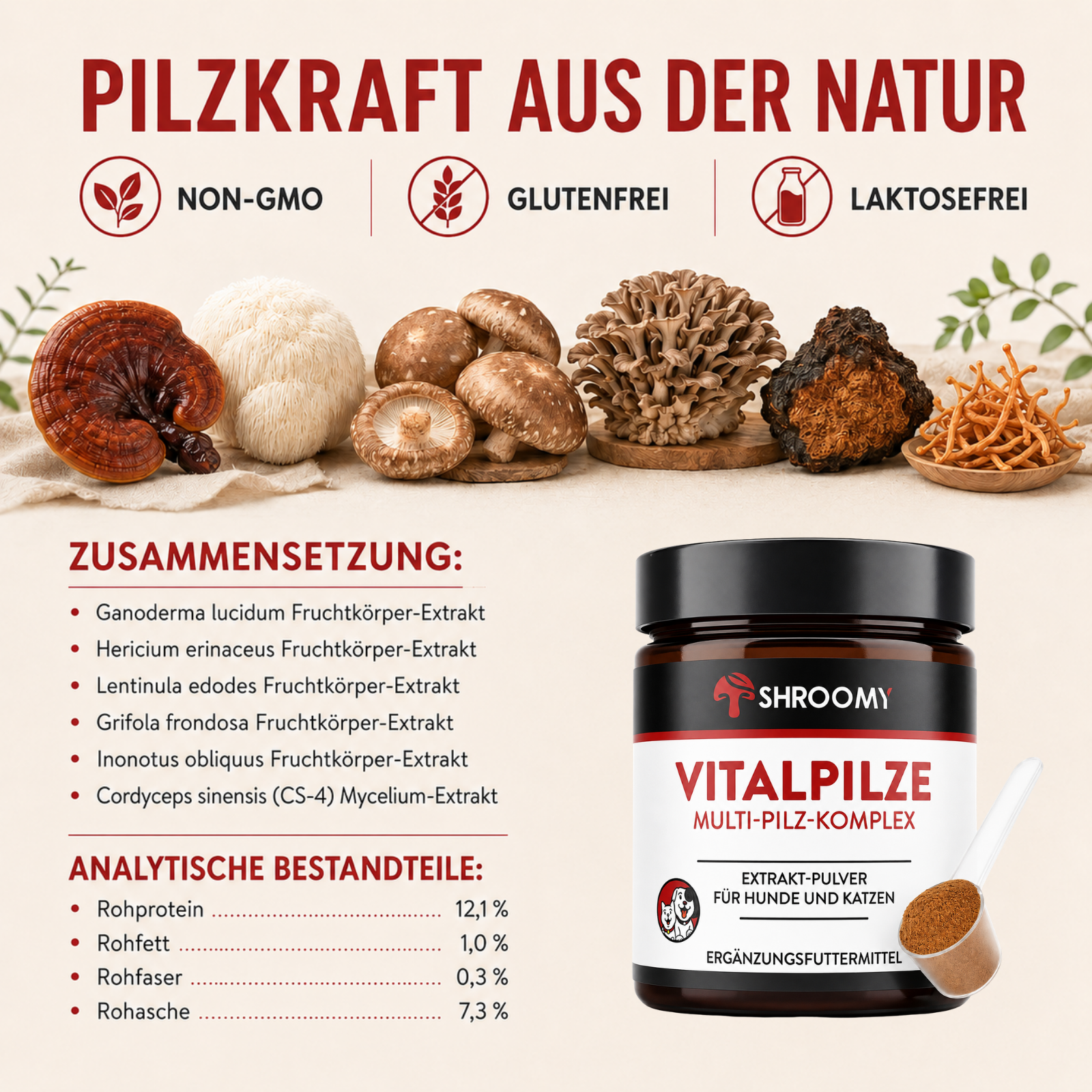 SHROOMY Vitalpilze – Zur Unterstützung von Verdauung und Wohlbefinden bei Hunden & Katzen