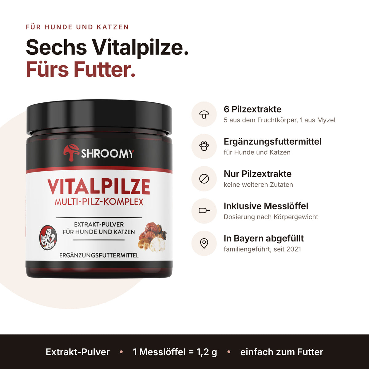SHROOMY Vitalpilze – Zur Unterstützung von Verdauung und Wohlbefinden bei Hunden & Katzen